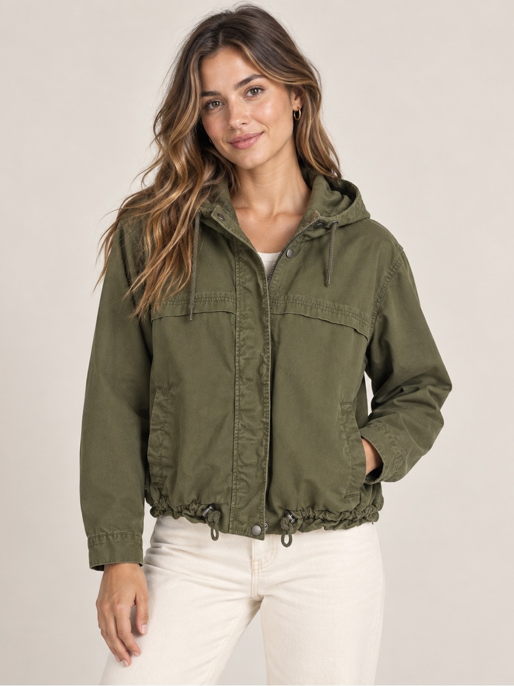 Lucky Brand Olive Green Hooded Utility Anorak Jacket Size S